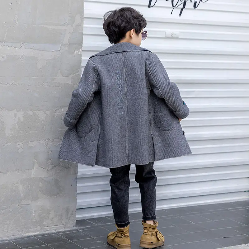 Новинка Двубортный плащ Куртки для мальчиков Сезон весна осень зима Детские