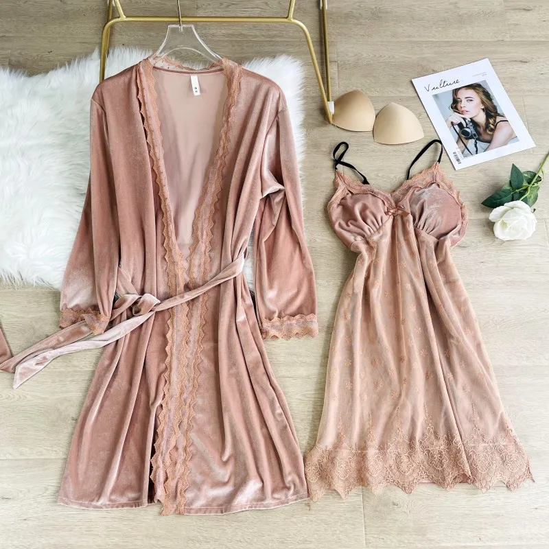 

Bride Bridesmaid Wedding Robe Set Velour Bathrobe Women Soft Sleepwear Intimate Lingerie 2021 Autumn New Home Clothes Nightgown