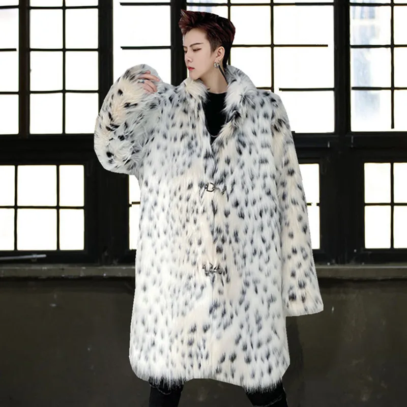 

Зимнее пальто с имитацией меха и леопардовым принтом, утепленное, средней длины, мужская и женская красивая модная трендовая Теплая мужская...
