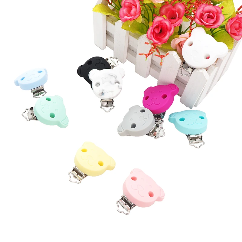 Chenkai 50PCS Silicone Bear Clips Baby Animal Pacifier Clip Dummy Smoother Holder For DIY Infant Chewable Pacifier Chain Gift