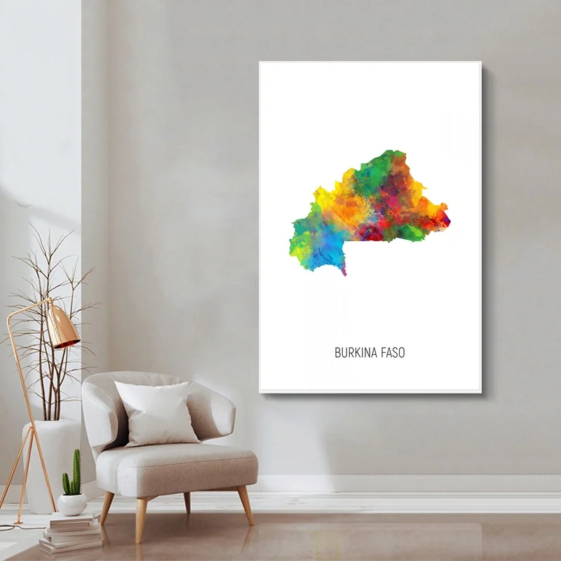 

Карта Буркина-Фасо, акварельный художественный Печатный холст плакат