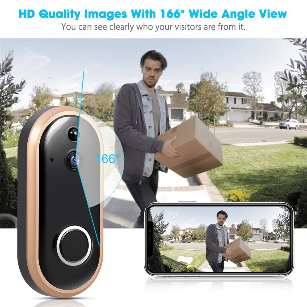 Умный дом WiFi дверной звонок 1080P Камера Безопасности Двусторонняя аудио PIR ИК детектор движения ночного видения беспроводной дверной звонок с колокольчиком