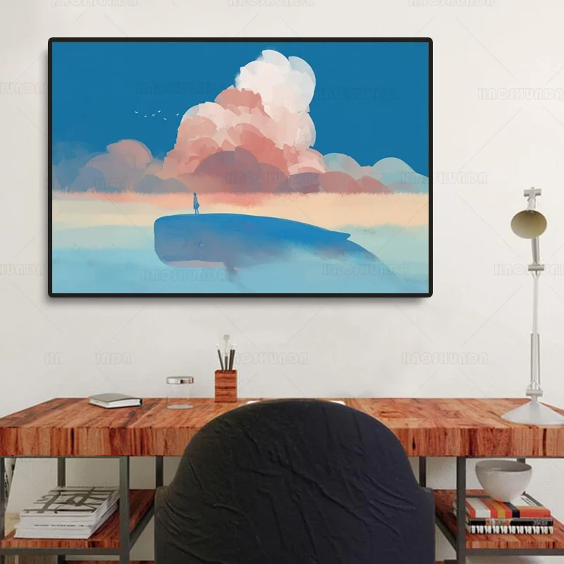 Скандинавская красивая картина с изображением морского Кита Настенная