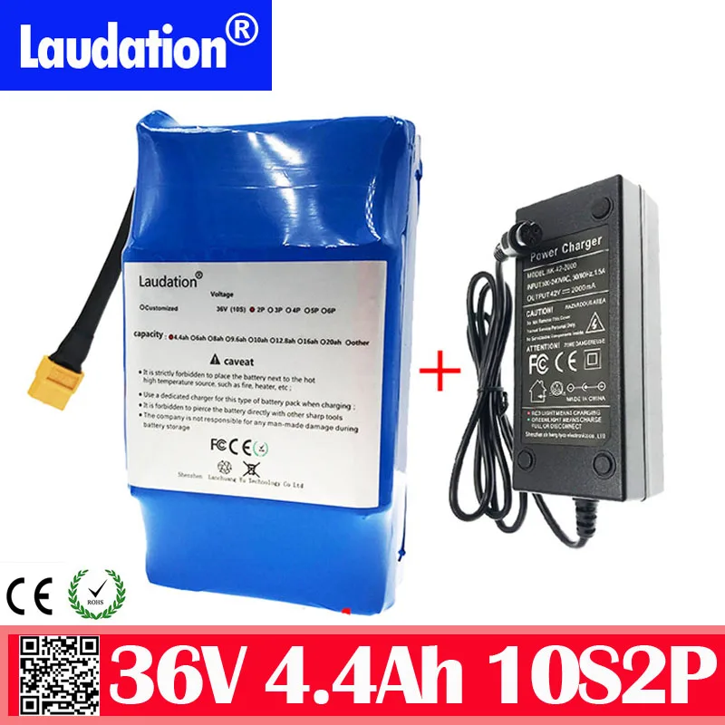 Laudation электрический скутер 36 В литиевый аккумулятор, bms 36 В 10s2p 4.4Ah аккумулятор автомобильный скутер, Встроенная плата защиты+ 2A зарядное устройство