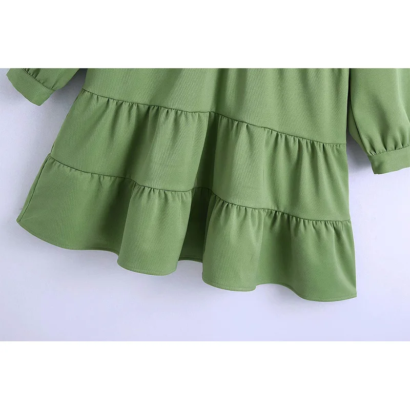 

2021 New Women Dress Solid Ruffled Long Sleeves Turn-Down Collar Mini Shirt Style Dress Female Fashion Casual Women Clothes