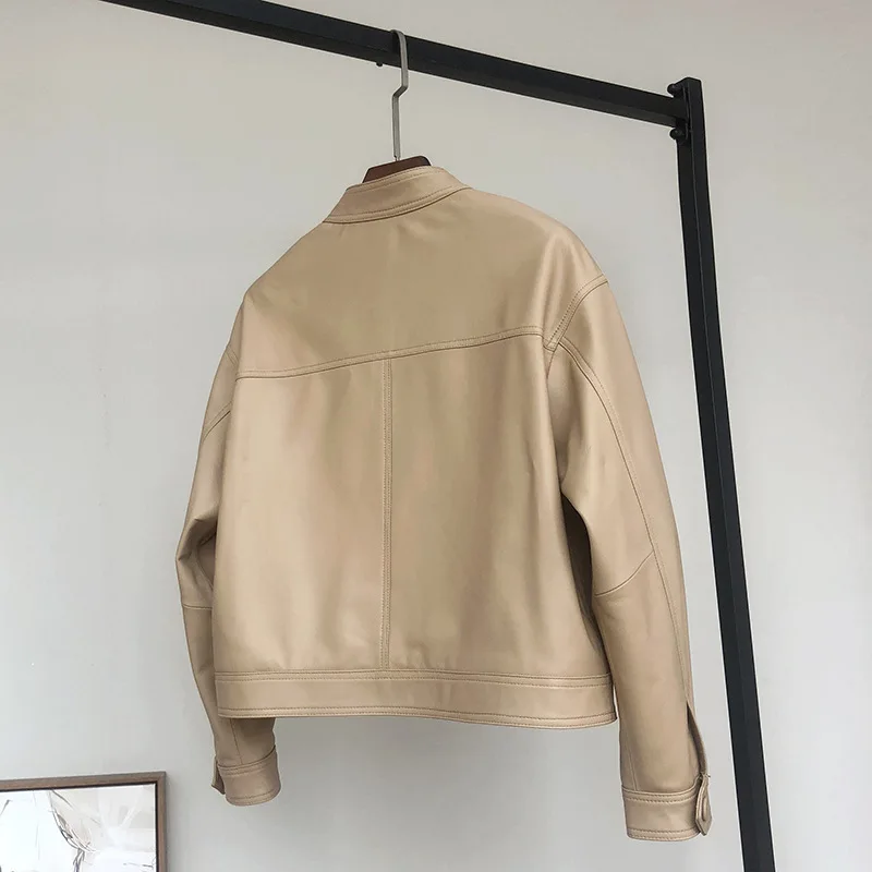 Женская кожаная куртка haining короткая с воротником из овечьей кожи на весну и