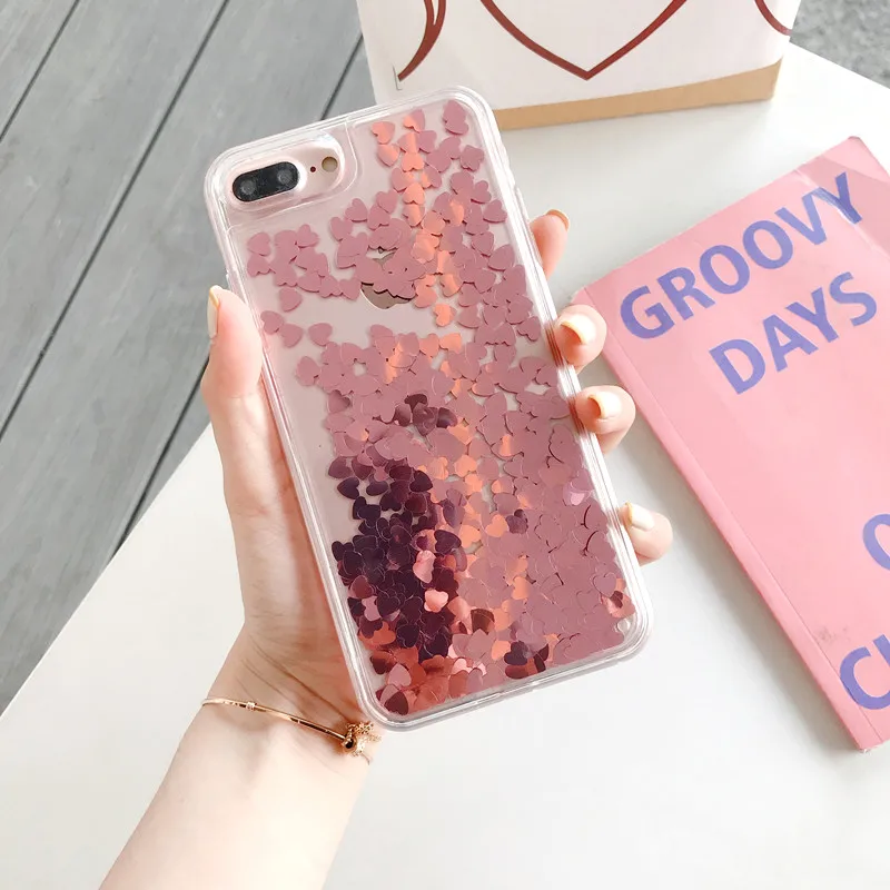 Прозрачный жидкий динамический чехол для IPhone 13 12 11 Pro Max с сердечками XR XS X 8 7 Plus