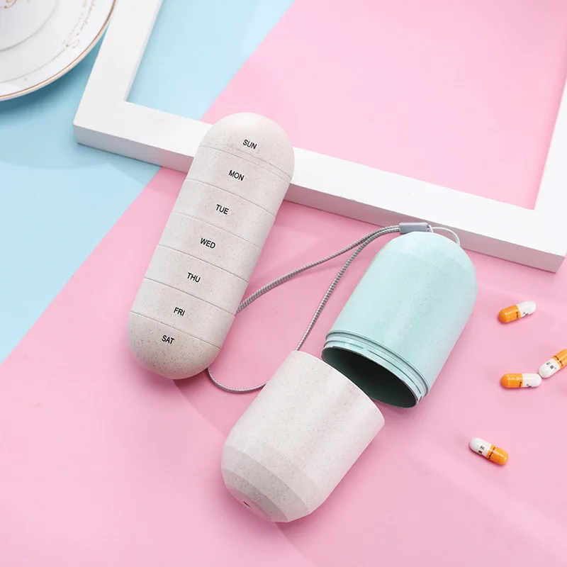 

Pill Storage Box Sealed 7-Day Medicine Box Portable Waterproof Grain Wheat Portable Medicine Box 1 Week Travel Capsule