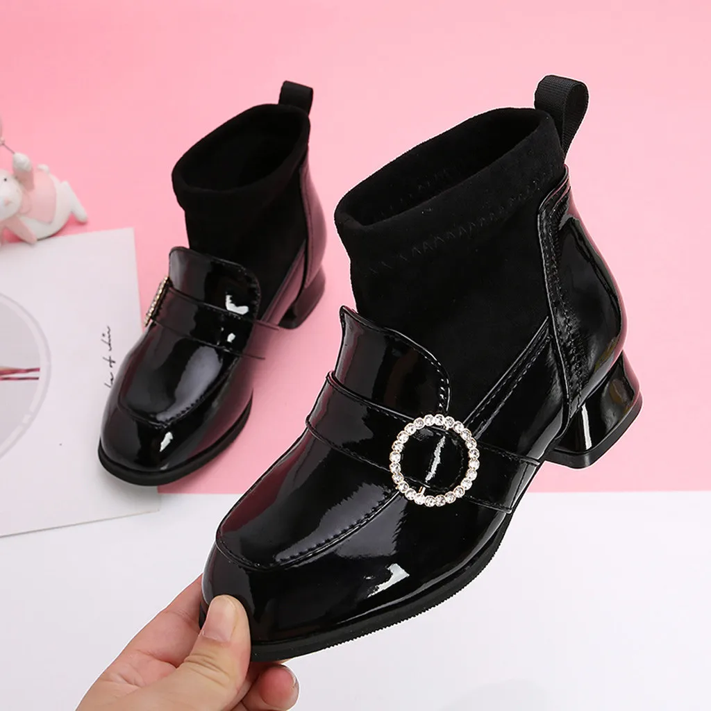 Розовые ботинки на низком каблуке для девочек зимняя обувь-носки малышей