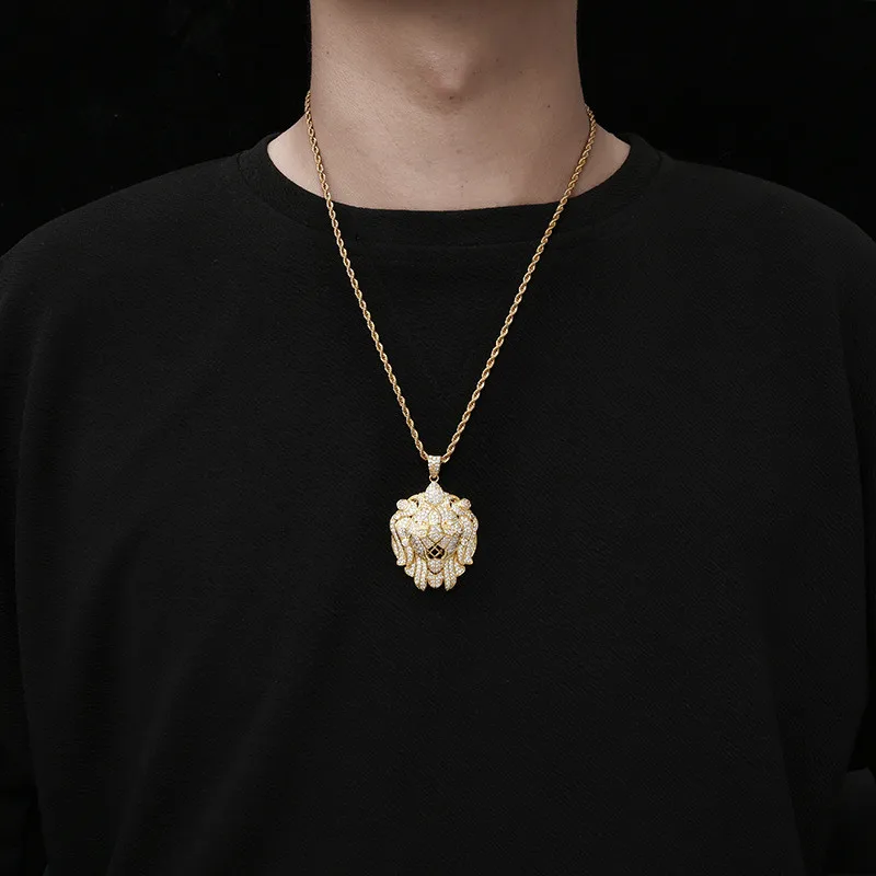 

Fashion Gold Plated Cubic Zircn Lion KingPendant Stainless Steel Necklace, 24 Inch Chain For Men Hip Hop Jewelry