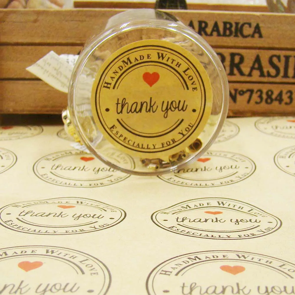 Оптовая Продажа Милая печать этикетка наклейка спасибо круг точка крафт/белая