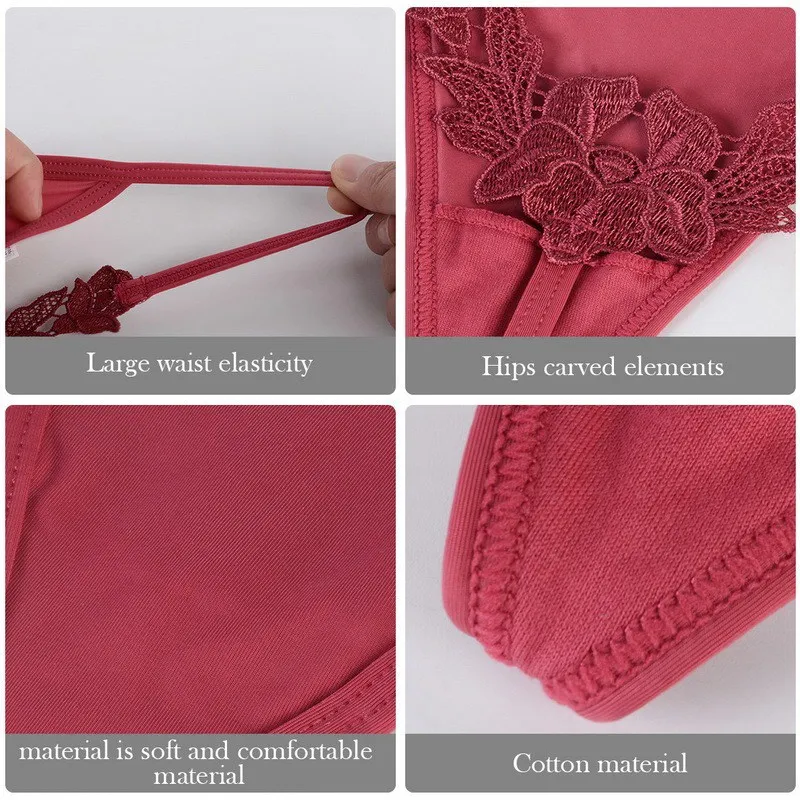 

Floral Embroidered Sexy Panties G String Temptation Thin Women Underwear Seamless Sexy Hollow Out Briefs Thong Plus Size