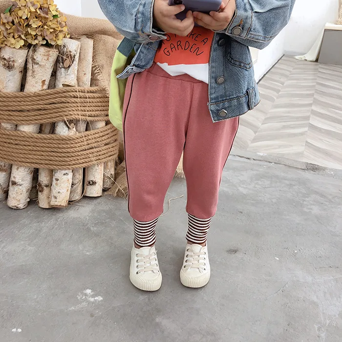 Autumn boys girls Spliced striped sports pants kids cotton soft 5 colors casual all-match trousers 2-7Y