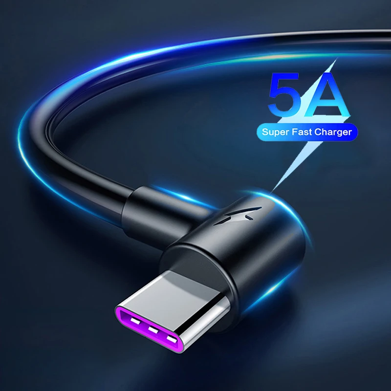 

5A USB Type C Data Charger Cable Smart Phone Cable 90 Degree Elbow Super Fast Charging For Huawei P40 Quick Charge For XIaomi 11