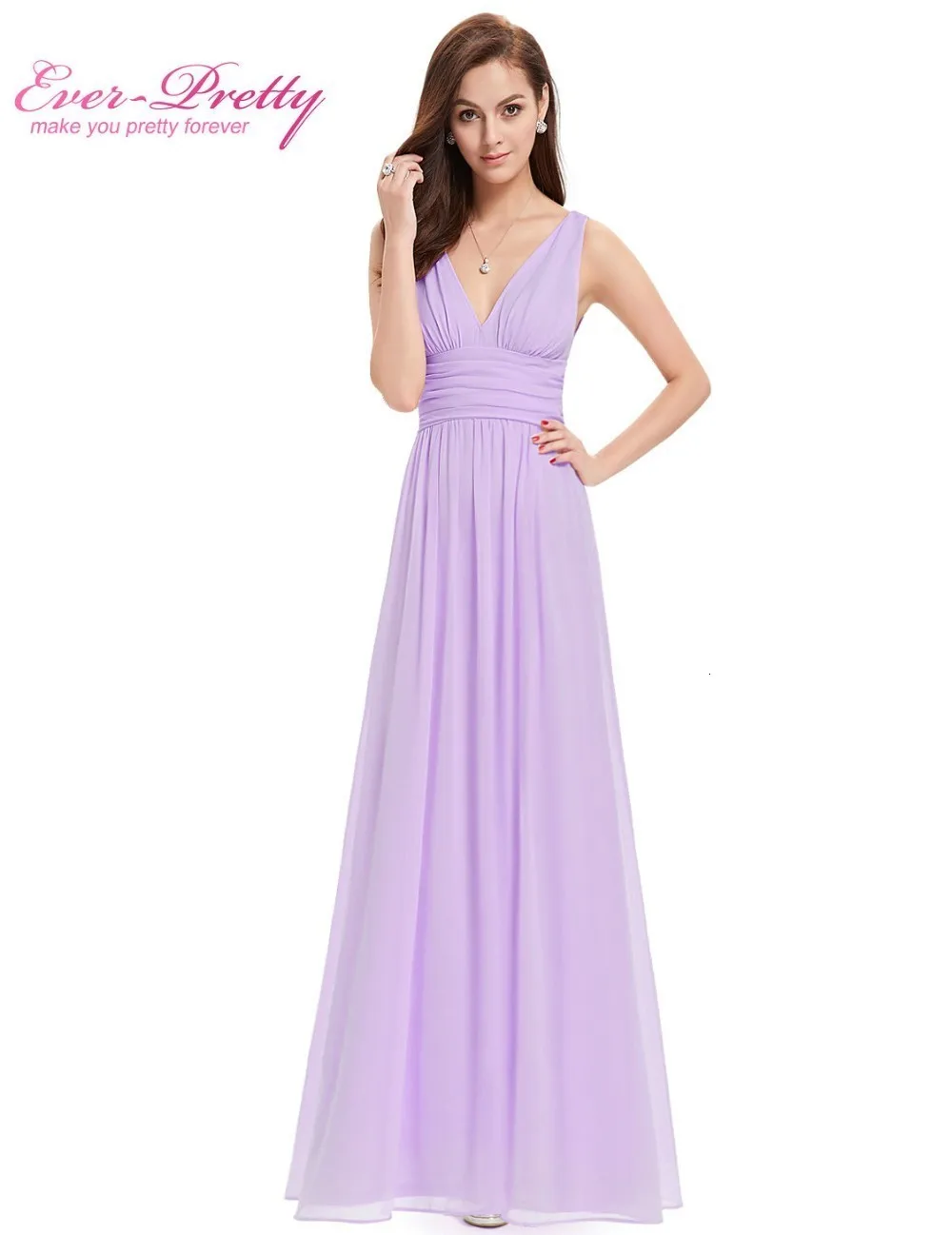 Vestido Fiesta Mujer Ever Pretty, длинное шифоновое свадебное платье трапециевидной формы с v-образным вырезом, элегантные королевские синие платья подружек невесты
