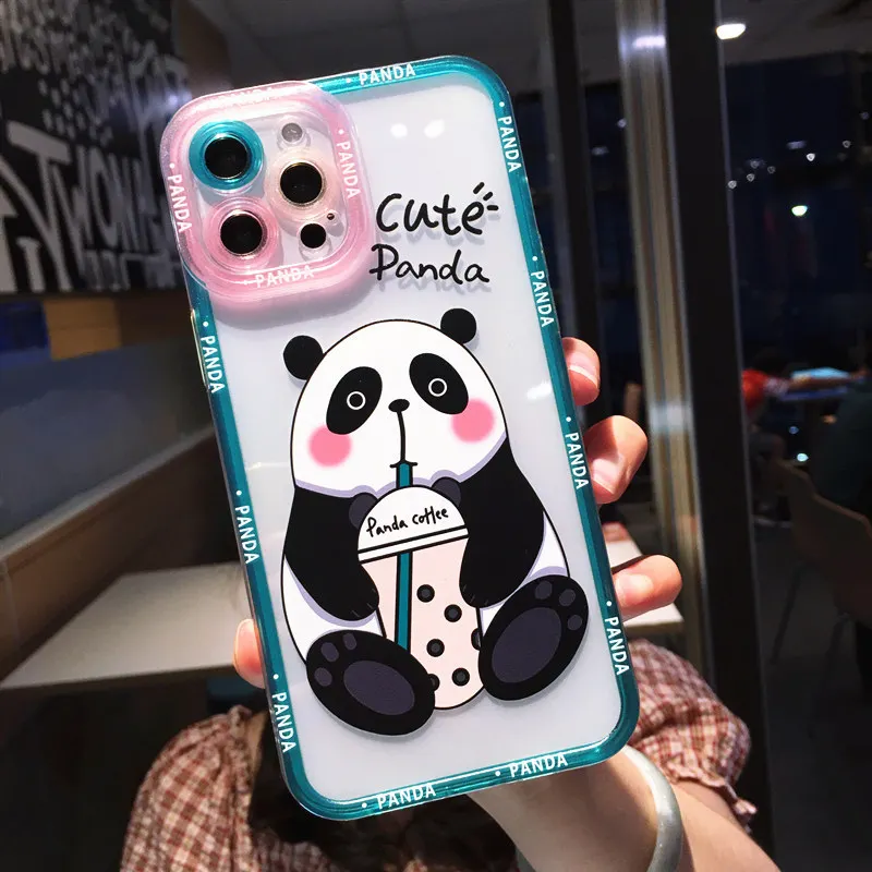 Cute Panda Letters Animal Pattern Camera Protective Phone Case For iPhone 14 13 12 11 Pro Max X XS XR 7 8 Plus SE 20 Clear Back