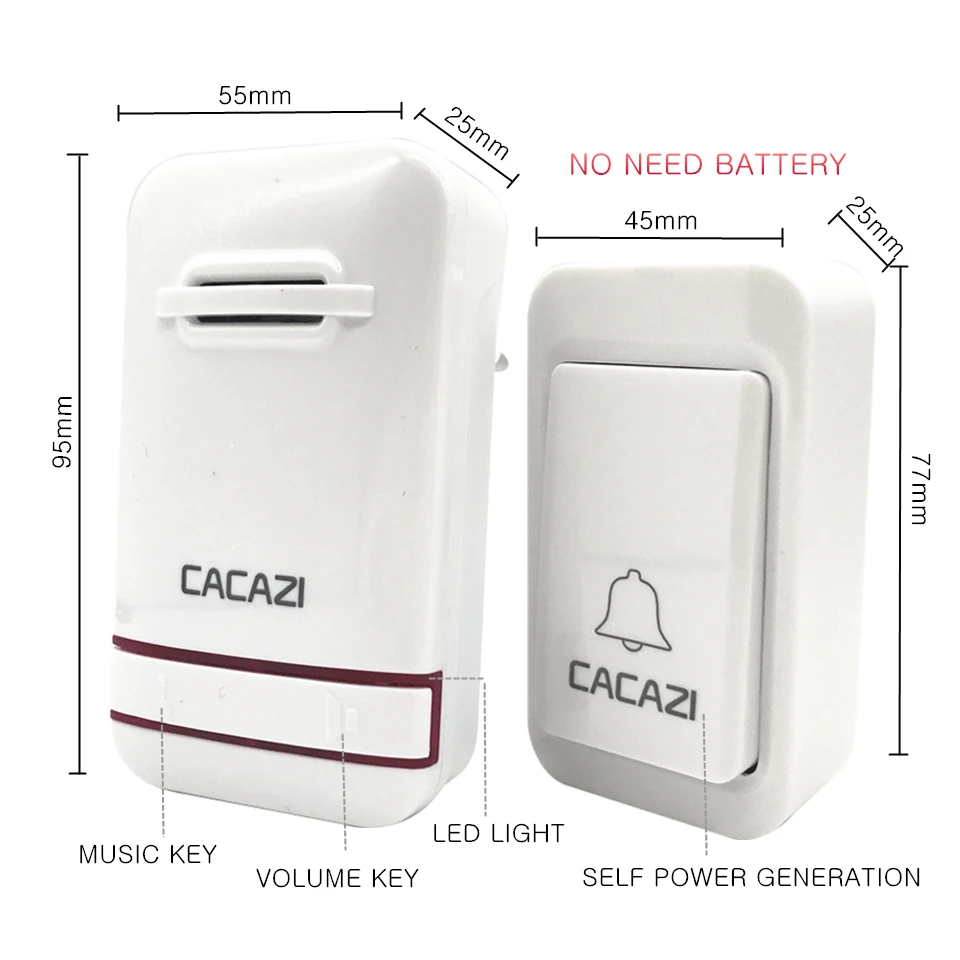 Беспроводной дверной звонок CACAZI автономный СВЕТОДИОДНЫЙ светильник без