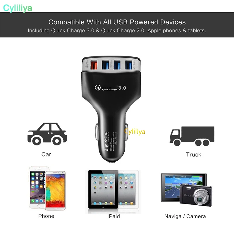 100 шт. автомобильное зарядное устройство с 4 USB портами 12 В 3 0 А|Зарядные устройства