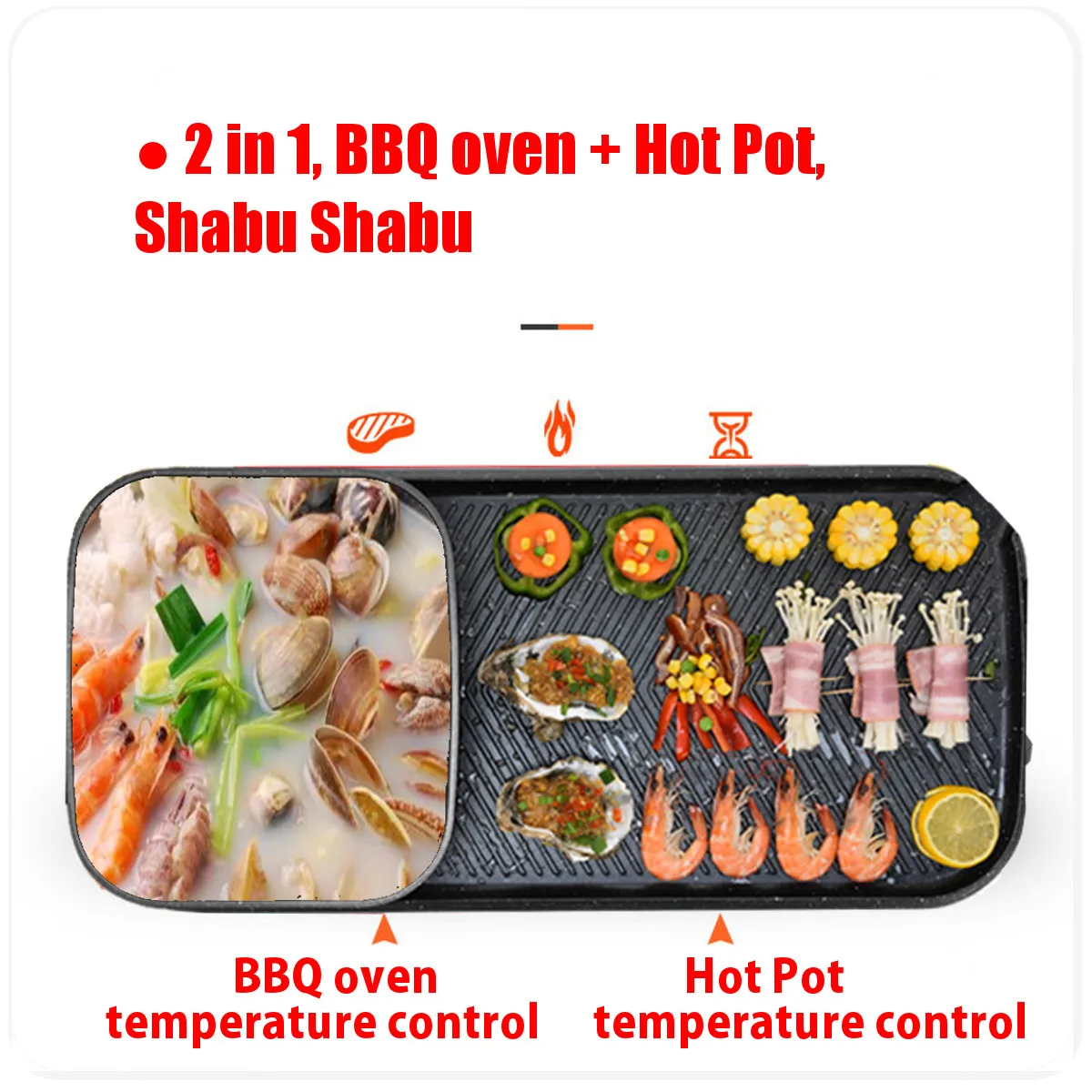 2 in 1 220v electric hot pot oven smokeless barbecue machine home bbq grills indoor roast meat dish plate multi cooker 1200w free global shipping