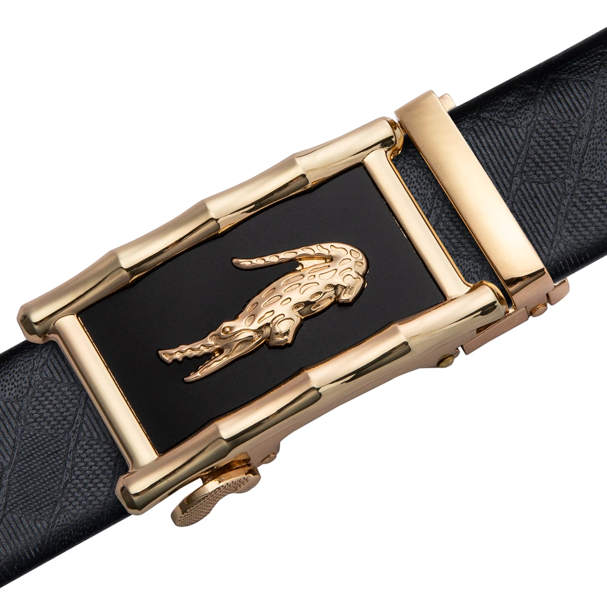 Barry.Wang Men Crocodile Belt Black Genuine Leather Gold Automatic Slide Buckle Emboss for Male Waist Strap Jeans | Аксессуары для