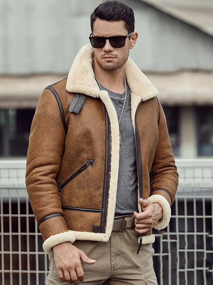 Мужская дубленка Denny &amp Dora B3 мотоциклетная шуба коричневое кожаное пальто