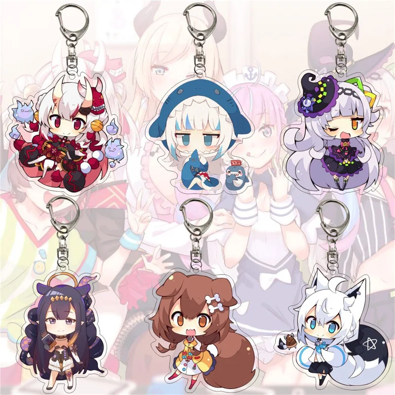 

Youtuber lovely Hololive Vtuber Key Chain EN Shark Gawr Gura Mori Watson Animation Game Acrylic Anime Figure Pendant Key Ring