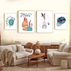 Абстрактная линия, плакат, минималистичные Красочные листья и цветы, холст, живопись, настенный скандинавский художественный принт для гостиной, домашний декор