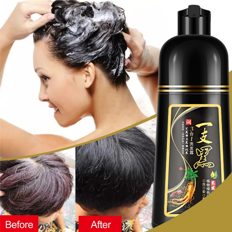 

Permanent Black Hair Shampoo Organic Natural Fast Hair Dye Plant Essence Black Hair Color Dye Shampoo For Cover White Gray 500ML