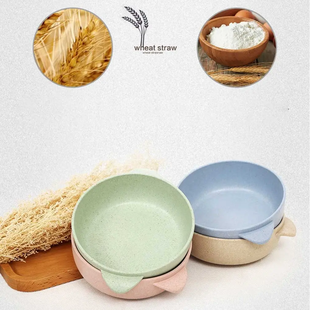 Пластиковая детская столовая чаша из пшеничной соломы с ложкой посуда для