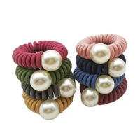 lot 3pcs pearl elastic cloth hair bands spiral shape ponytail ties gum rubber rope telephone wire accessories