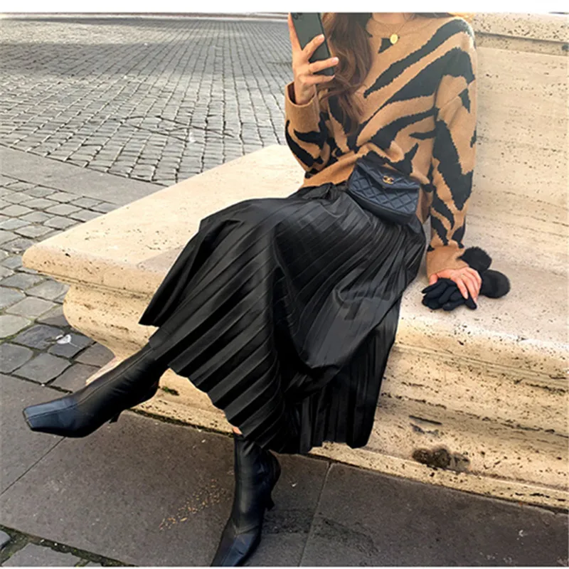 

2020 Autumn Simple New High-End Temperament High-Waist All-Match Leather Skirt