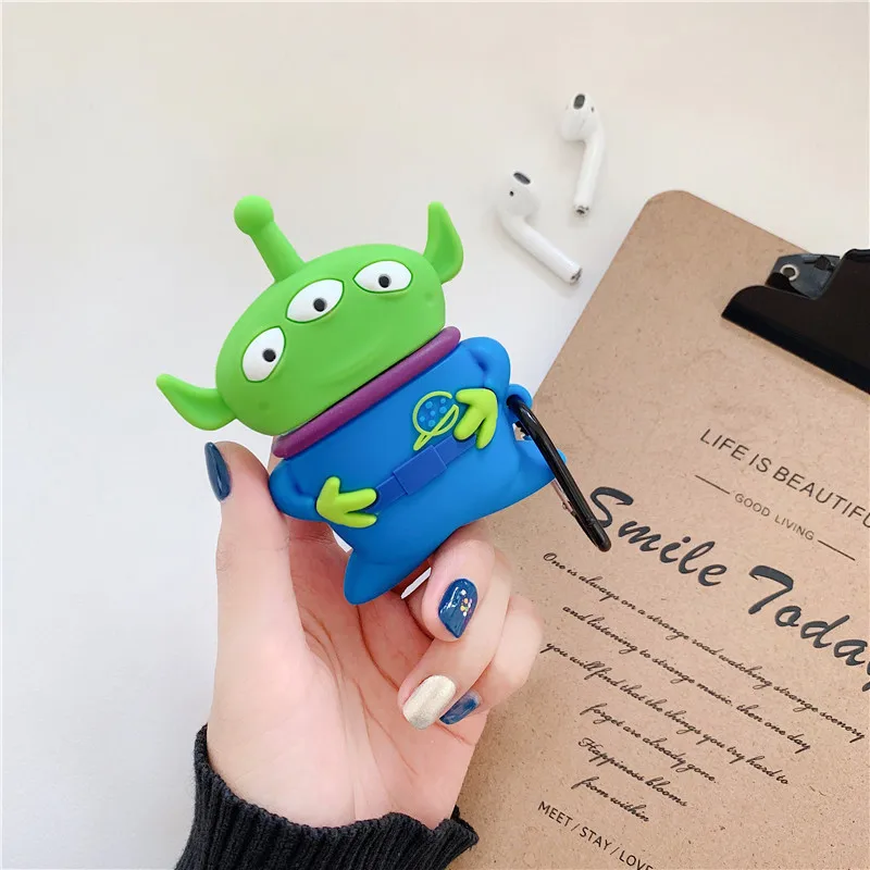 Чехол для наушников с Bluetooth, аксессуары для airpods, защитный чехол, Сумка с кольцом для защиты от потери, милый мультяшный силиконовый 3D дизайн - Цвет: Alien 4