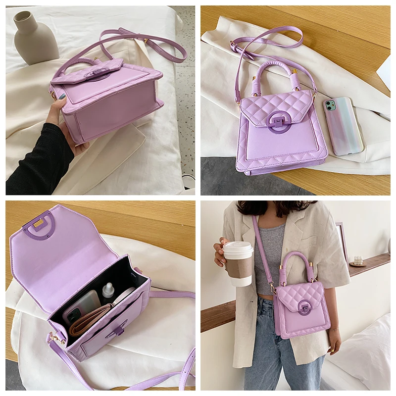 Ромбовидная решетка из искусственной кожи сумки через плечо для женщин 2020