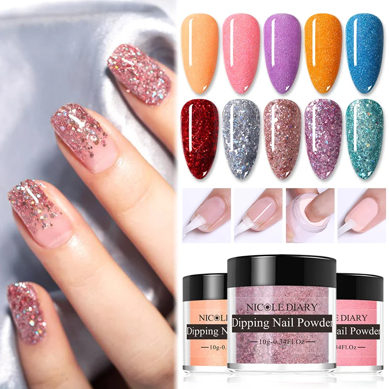 NICOLE DIARY Bling Dipping пудра для ногтей красочное Сверкающее искусство Блестящий Dip лак