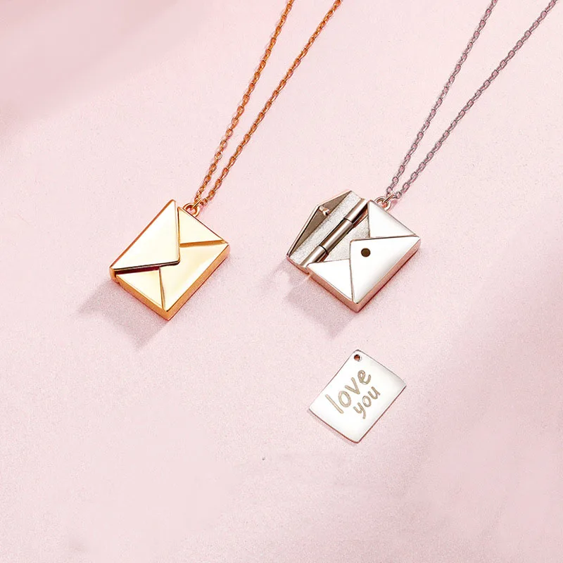 

Real 925 Sterling Silver Envelope Pendant Necklace For Elegant Women Lover Letter Pendant Romantic Fine Jewelry Accessories Gift