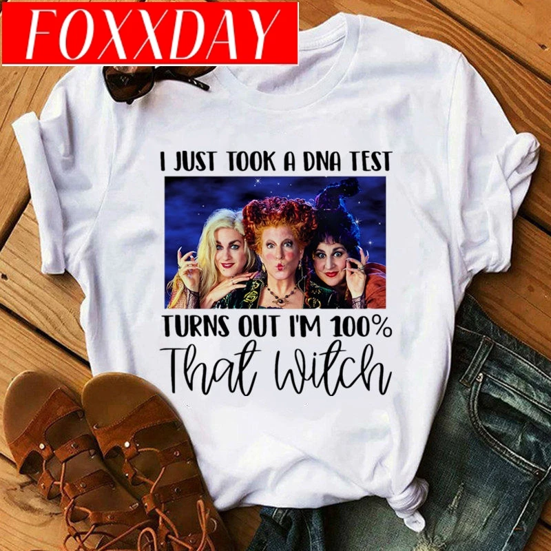 Женская футболка с принтом ведьмы I JUST taked A DNA TEST летняя в виде на Хэллоуин