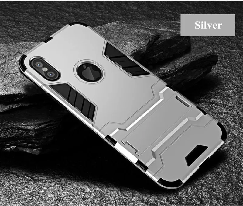 Silver Чехол для iPhone 8, 7, 6, 6S Plus, гибридный, противоударный, 3D, крутой, армированный, прочный, Жесткий Чехол для iPhone X XS MAX, XR, 5 S, 5S, SE, чехол-подставка - Цвет: Silver