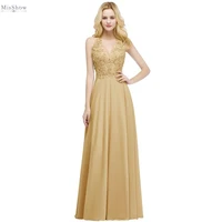 custom made long gold evening dress luxurious applique sleeveless wedding party dresses a line pearl robe de soiree de mariage