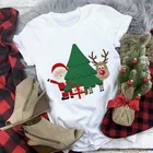 Женская футболка в Корейском стиле с принтом рождественской елки, модная футболка с принтом оленя, забавная футболка в стиле Харадзюку, летняя футболка, женские топы
