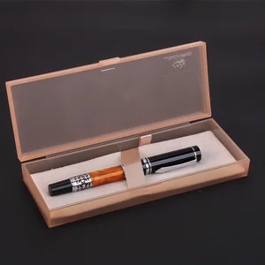 High-end Hot Business Gift Pens Black-Orange BOOKWORM 675 Silver Flower Amber Celluloid Fountain Pen with A Pen Case