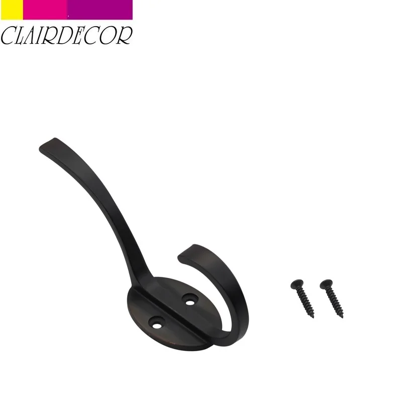 Oil Rubbed Bronze Крючок для одежды, сверхпрочные Крючки для пальто, настенные крючки для шляп, оборудование, двойной зубец, ретро вешалка для пальто с 2 винтами - Цвет: Oil Rubbed Bronze
