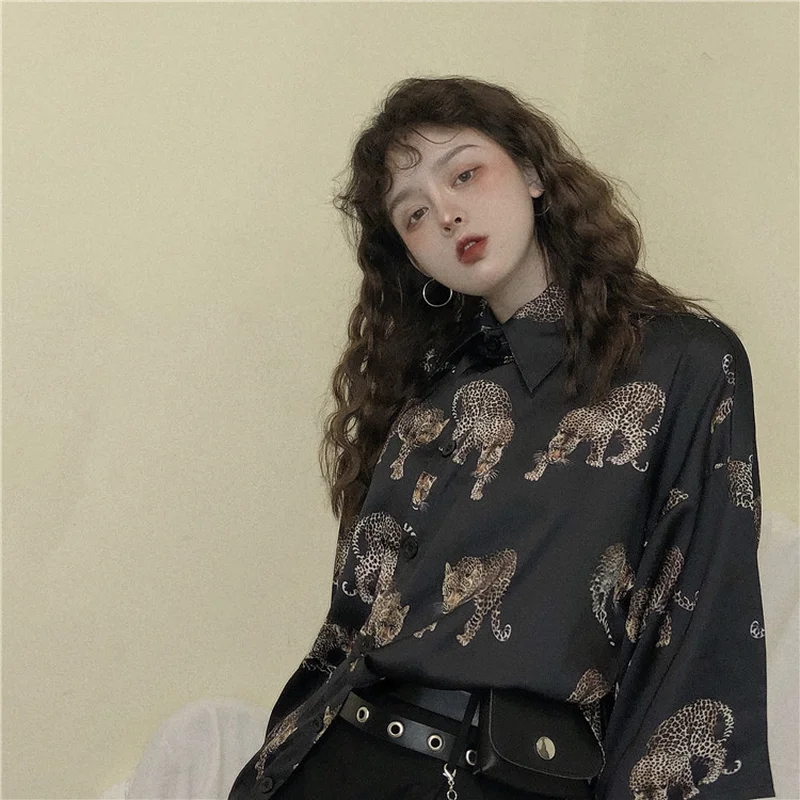

Vintage leopard blouse women Harajuku animal print shirt 2020 summer ladies loose Blusa Streetwear Camisas Mujer