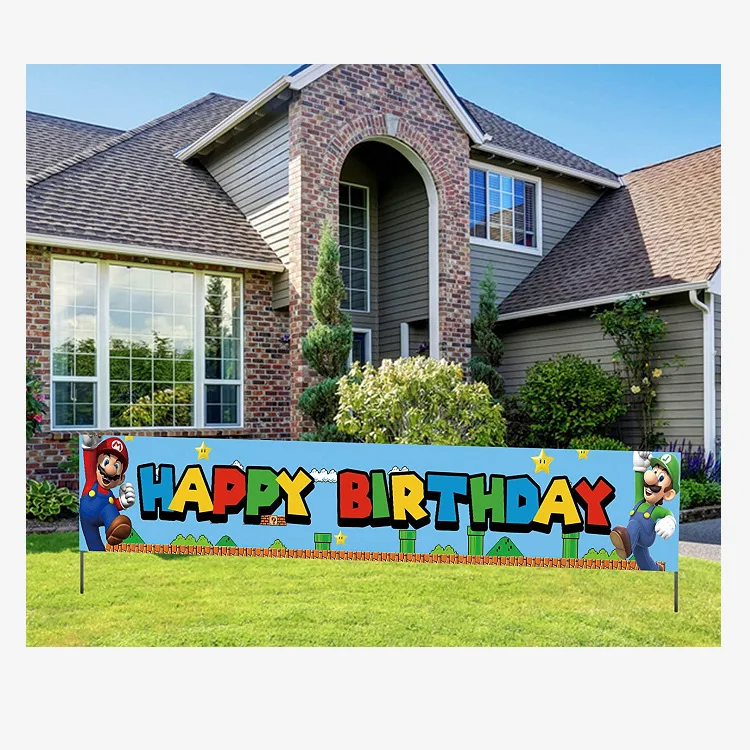Pancarta de cumplea&ntilde;os de Super Mario para exteriores, 50x300cm, bandera para decorar, suministros de fiesta de cumplea&ntilde;os para ni&ntilde;os, regalos para casas de jard&iacute;n-1
