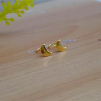 999 real 24k yellow gold earrings women luck smooth moon stud earrings 0 68g 4mmw beauty women earrings