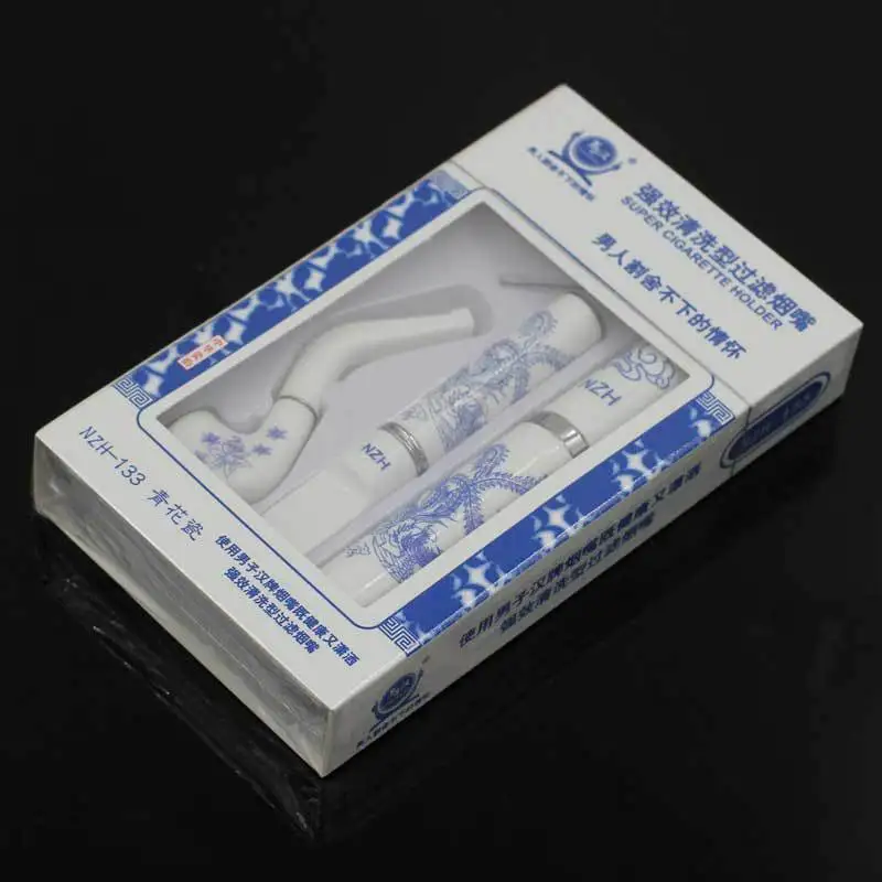 

Cigarette Holder Tobacco Pipe Chinese Style Blue and White Porcelain Permanent Cleaning Type Circulating Filter Tobacco Pipe