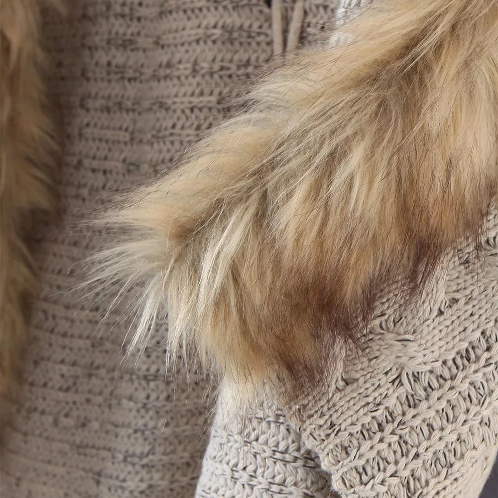 

2020 New Autumn Winter Women Knitted Cardigan Faux Fur Collar Long Sleeves Oversized Warm Casual Women Sweaters