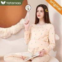 yatemao nursing clothes maternity pajamas cotton pregnant pajama set maternity long sleeve topspants winter sleepwear nightgown