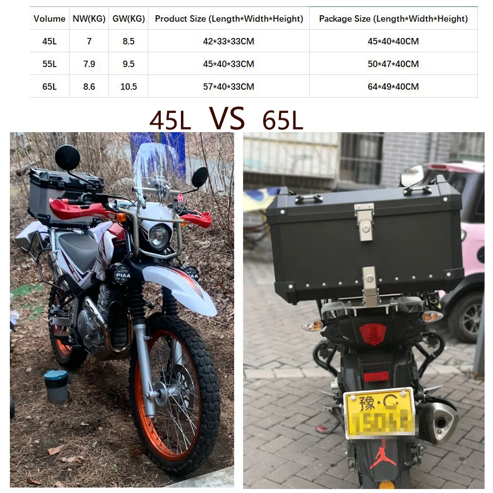 للبيع صندوق تخزين الأمتعة ، صندوق خوذة الأمتعة ، صندوق أدوات السفر ، قفل مفتاح خلفي قابل للإزالة ، دراجة نارية عالمية مقاومة للماء ، 45 لتر ، 55 لتر