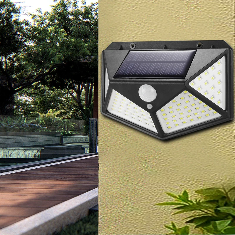 

3 modes outdoor 100 Led solar IP65 PIR motion sensor Lampara solar light, used for garden street porch decoration night light