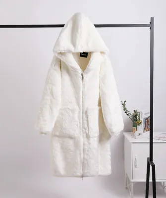 2021 Autumn Winter Fashion Coat For Woman New Faux Rex Rabbit Fur Thickened Long Hooded Women | Женская одежда